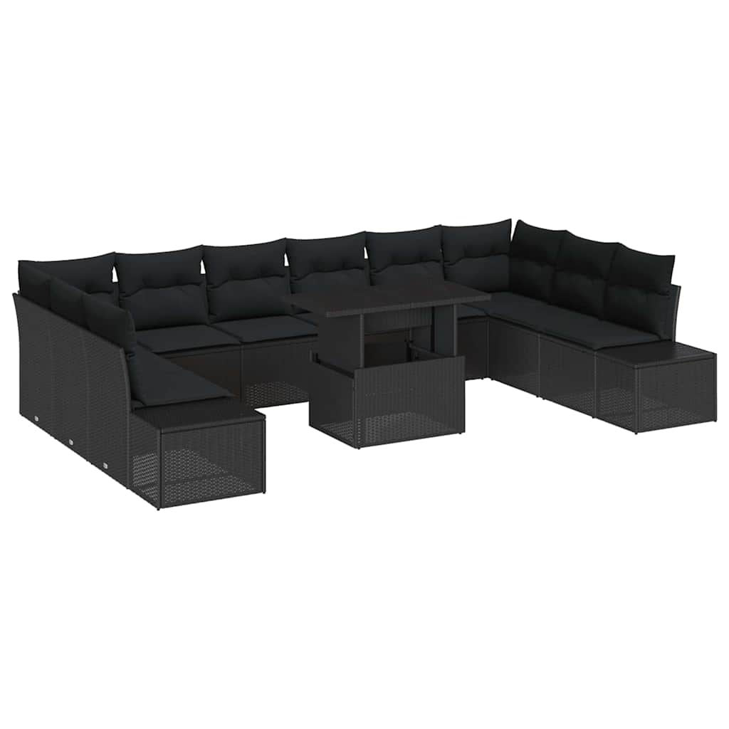 Garden Sofa Set with Cushions and Storage 11 pcs Black