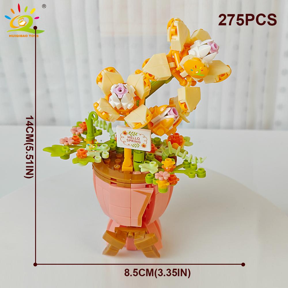 HUIQIBAO MOC Flower Model Micro Building Block DIY Eternal Bouquet Home Desk Desk Plant Decoration Brick Girl Gift Children Toy