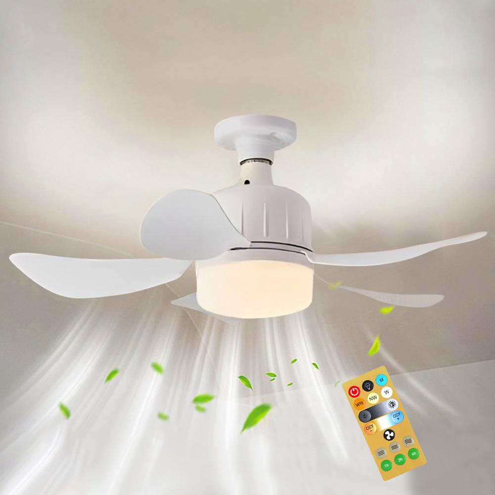 LED Mini Ceiling Fan E27 Base 3 Colors Dimmable Light Bulb Fan with Socket 17.7 Inch Small Ceiling Fan Light for Kitchen Bedroom