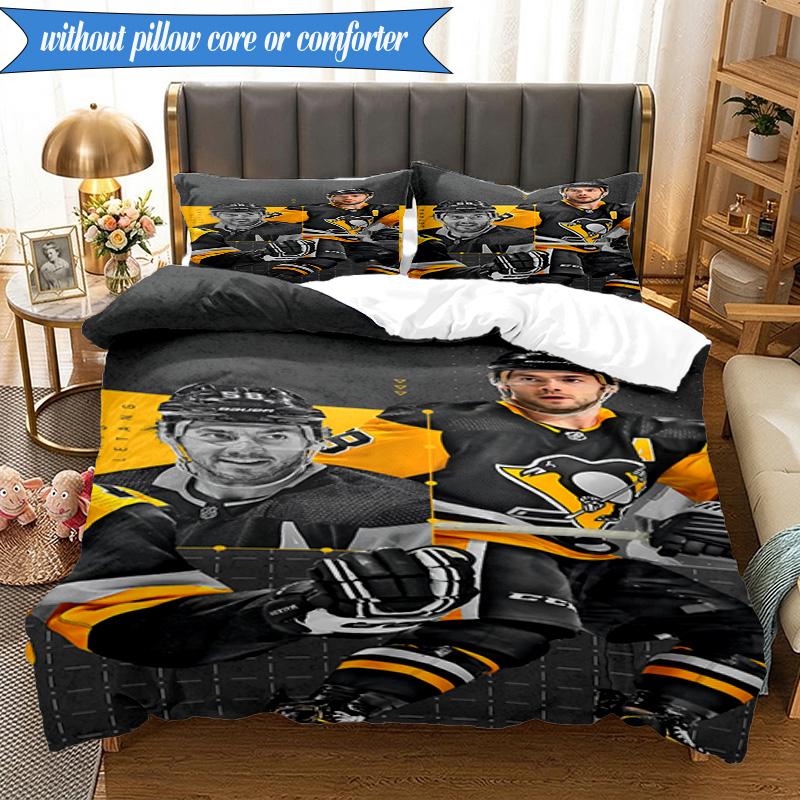 3PCS Pittsburgh Hockey Player Crosby Bedding Set,Including 1pc Duvet Cover And 2pcs Pillowcases Perfect for Bedroom, Dormitory, Fan Christmas gift