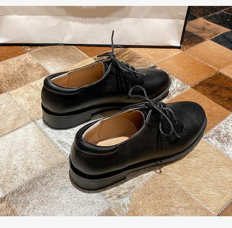 Women's British Style Black Leather Loafers - Soft-Soled, Mid-Heel, Flat Work Shoes for Autumn 2025