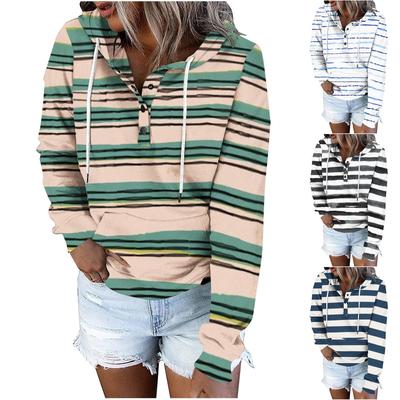 Damen Casual Hoodies Pullover Tops Kordelzug Langarm gestreift Loose Fit Sweatshirts Tops