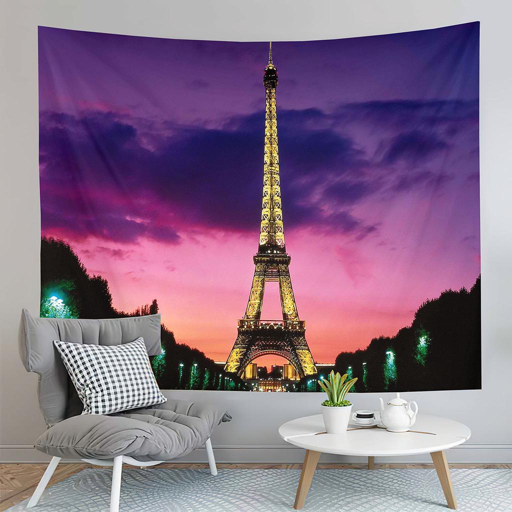 Paris Eiffel Tower Tapestry Sunset Night View Tapestry French Landmark Tapestry Living Room Bedroom Dorm Wall Hanging Blanket