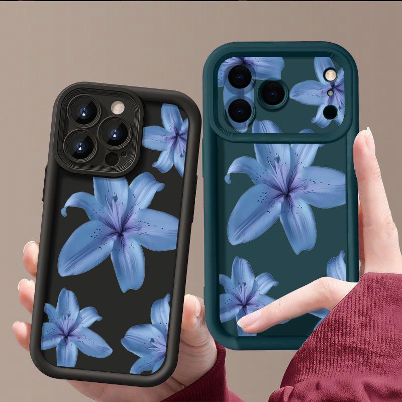 Blue Lily Pattern TPU Phone Case For iPhone 17 16e 15 16 Pro Max 14 16 Plus For iPhone Air 13 12 Pro Max 11 Soft Silicone Cover