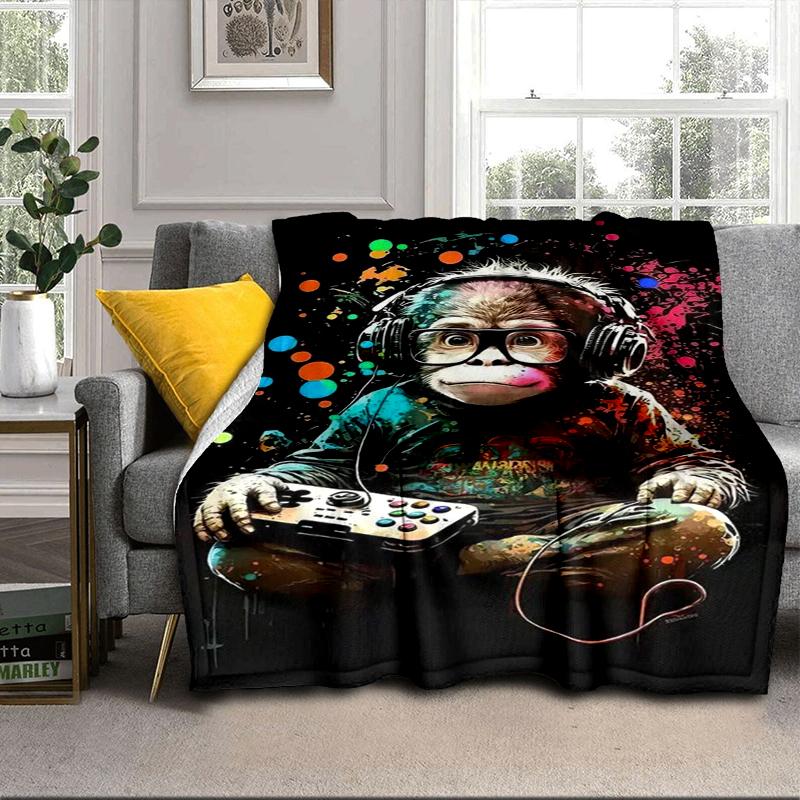 Monkey Gamer Adventure Blanket Flannel Blanket for bed, sofa, Camping, Hiking, Picnic Essentials, gift for family Fan gifts