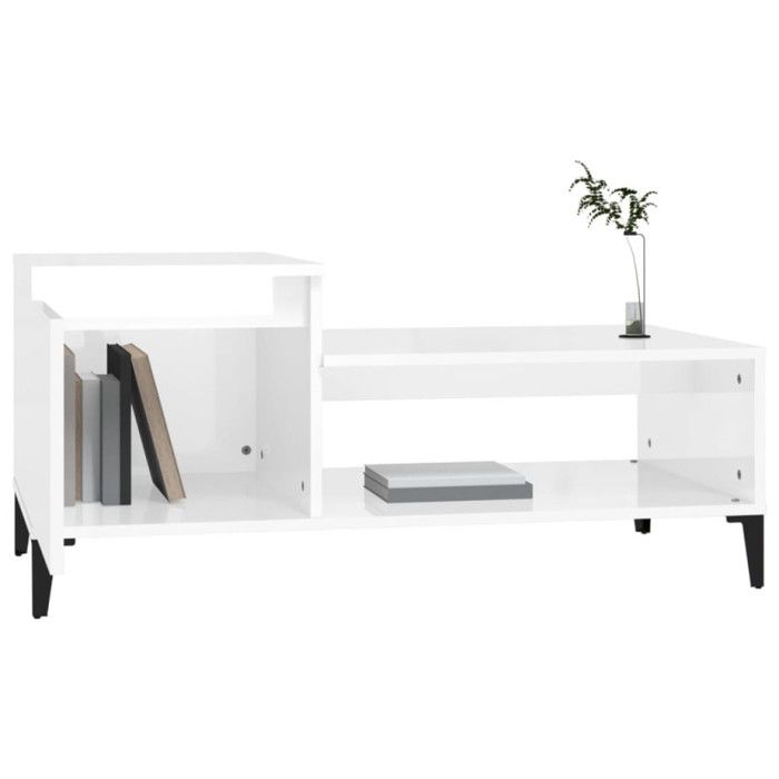 821134 vidaXL Coffee Table Glossy White 100x50x45 Cm Engineered Wood