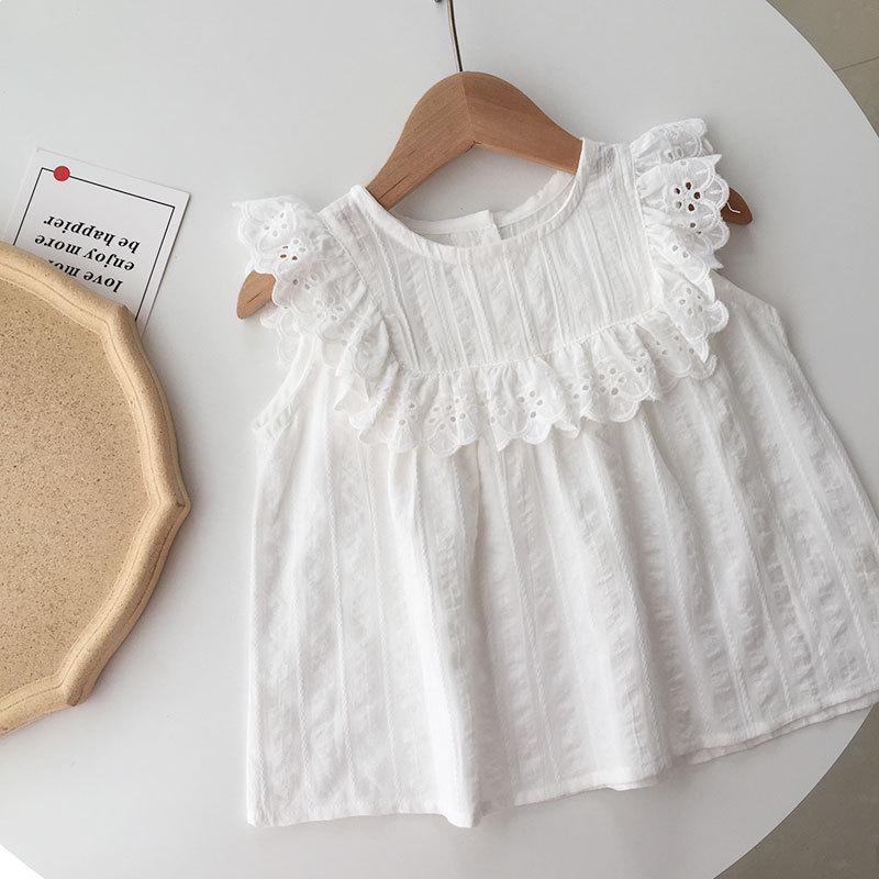 

Korean Style Sleeveless Lace Toddler Top - Girls Summer White Baby Doll Shirt 120 cm белый