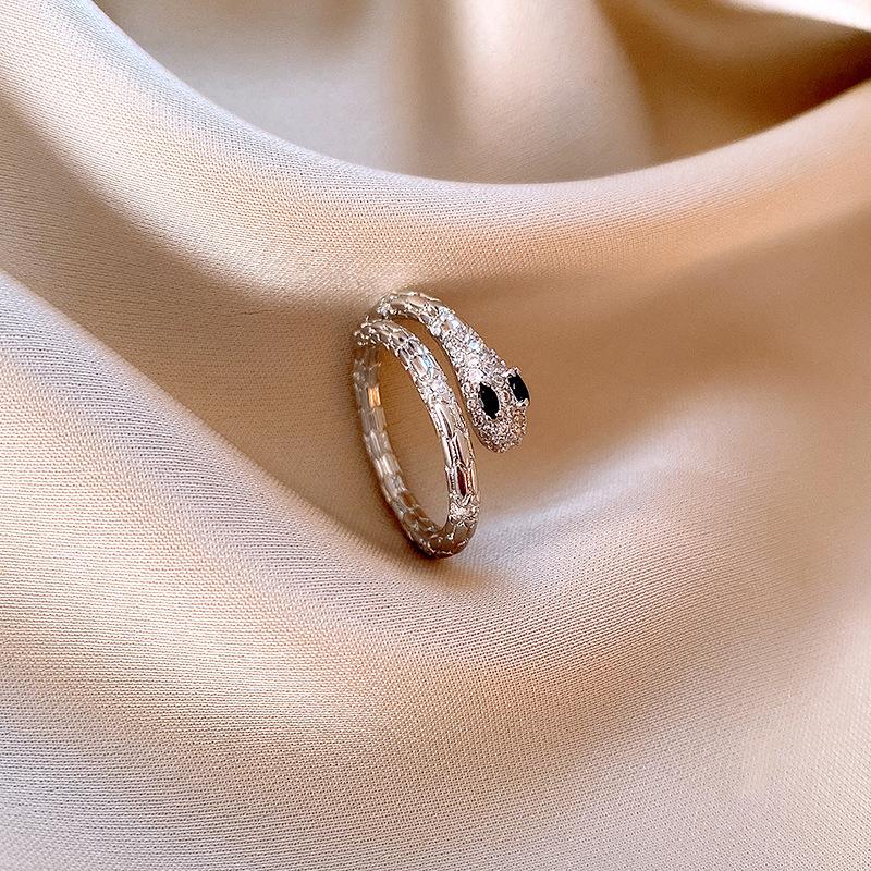 Korean simple zircon serpentine open ring light luxury natal year index finger ring versatile jewelry women