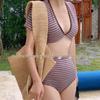 High-Waisted Striped Korean-Style Bikini - Two-Piece Swimwear for Small Busts