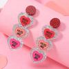 Korean Peach Heart LOVE Glitter Acrylic Dangle Earrings - Romantic Valentine's Day Girly Jewelry for Women