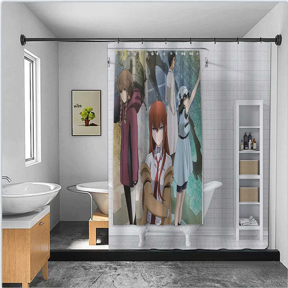Anime Steins Gate Shower Curtain Waterproof Polyester Fabric Paint Colorful Bath Curtains Home Bathroom Decor Curtain With Hook