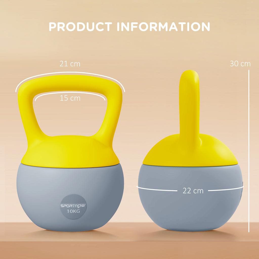 10KG Soft Kettlebell, Kettlebell with Non-Slip Handle for Home Gym, Weight Lifting, Strength Training, Yellow/Grey