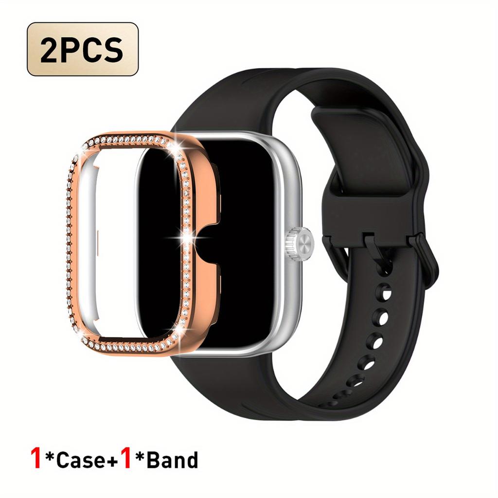 2pcs Set For Redmi Watch 5/6 Sport Band Crystal Hollow Protective Case Classic Business Breathable Solid Color Strap