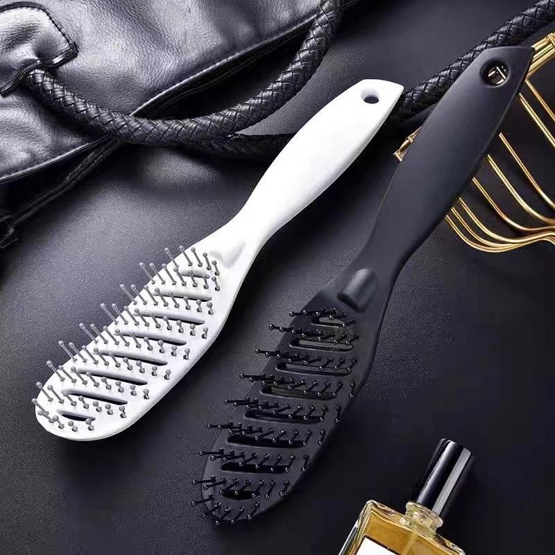 1PC Stylingbürste für lockiges Haar, Salon-Massagekamm, Entwirrungsbürste, Trockenbürste, antistatische, gebogene Entlüftungsbürste, Kopfhautmassagekamm