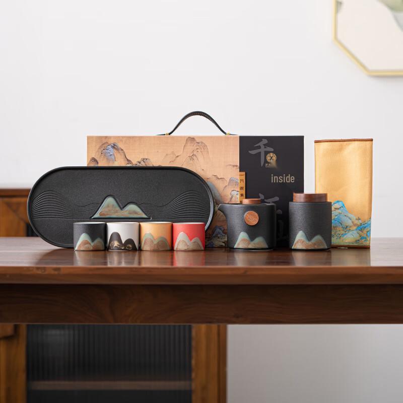 

Sushih Ceramic A Thousand Li of Rivers and Mountains Hand-Painted Tea Set