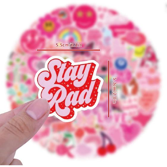 220 Pcs Preppy Pink Cute Vinyl Waterproof Stickers - Aesthetic Hot Pink Party Supplies for Kids, Teen Girls, Laptop, Water Bottle, Phone, Skateboard,