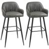 Set of 2 Modern Bar Stools with Footrest and Backrest, PU Faux Leather and Steel, Grey