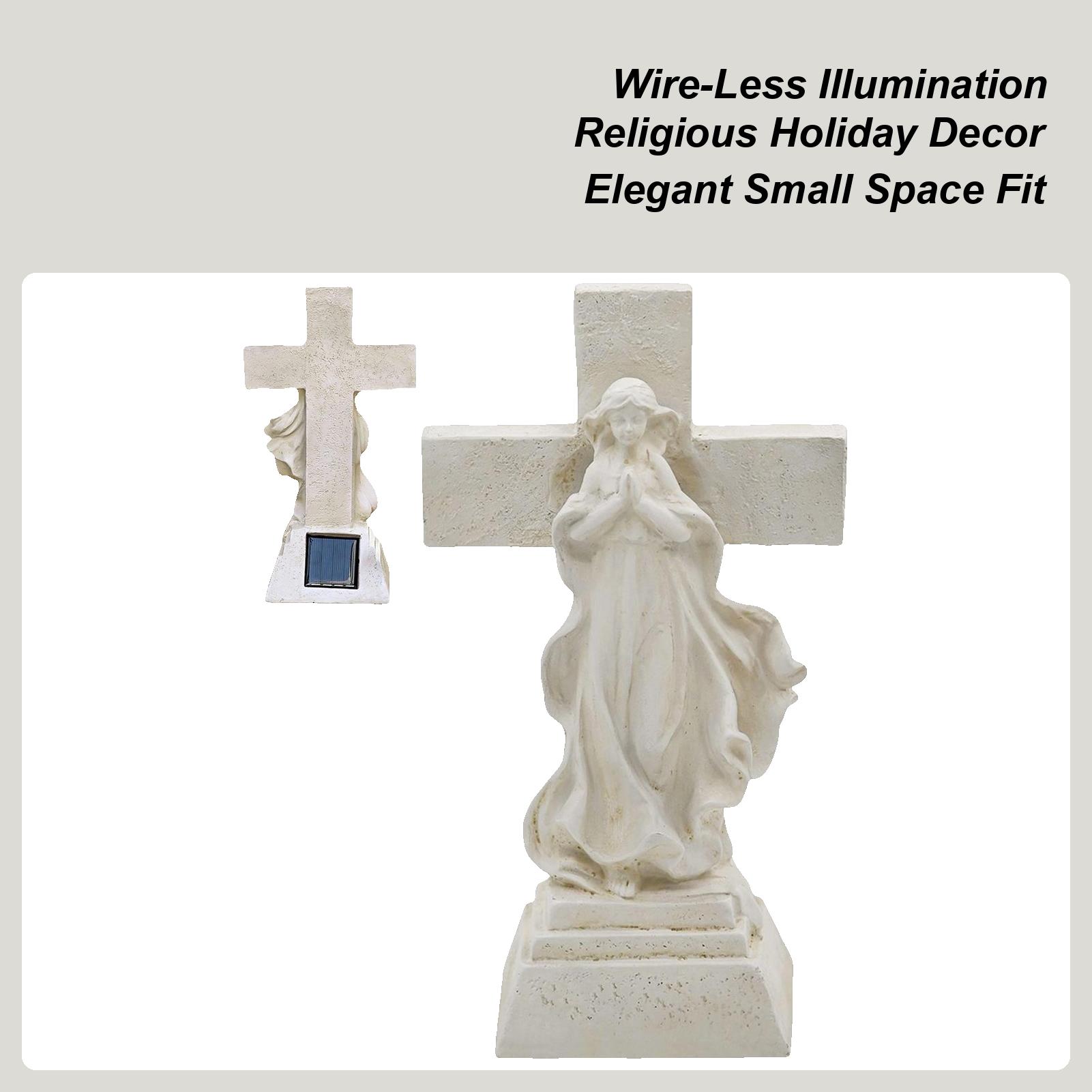 Статуя Молящейся Девы Марии с Солнечным Светом Молитва Деве Марии Религиозный Солнечный Крест Садовое Украшение Наружная Смола Религиозная Статуя China Mainland