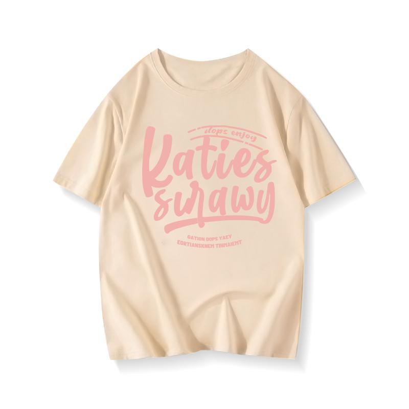 Bla Oversize Loose Cotton Ort Sve T-irt Women's Summer 2023 Sle Korean Round Ne Print Casual Faion Top