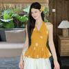 Pure desire wind V-neck bow sling vest women's summer waist design sense niche chic bud neck top