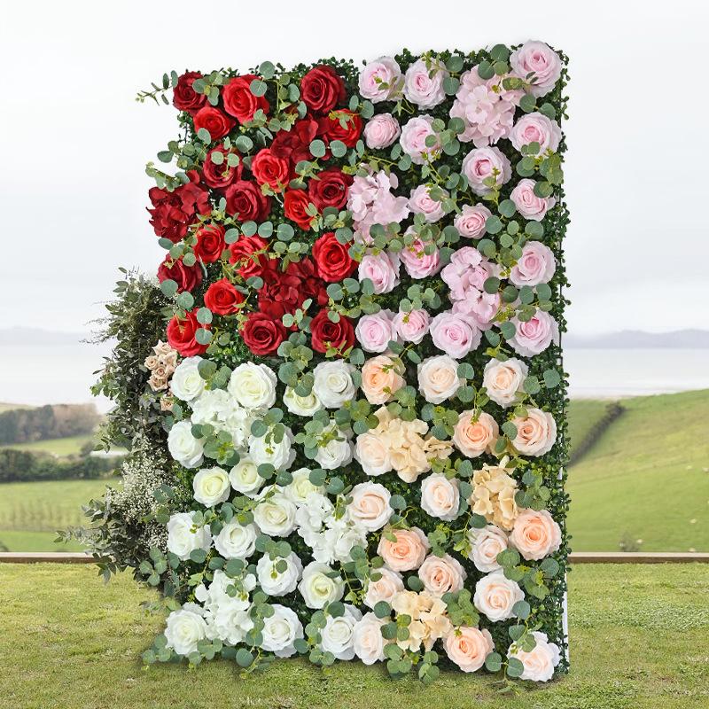 Simulation Flower Wall Three-dimensional Background Wall Decoration Eucalyptus Leaf Rose Window Flower Wall Simulation Flower Large Wedding Flower Row