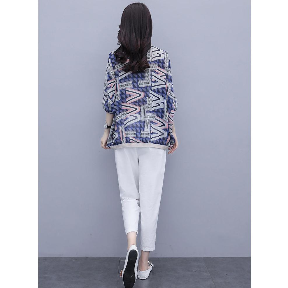 2 Piece Sets Women Casual Tops and Pants Summer Simple Style Vintage Embroidery Loose Female Suit