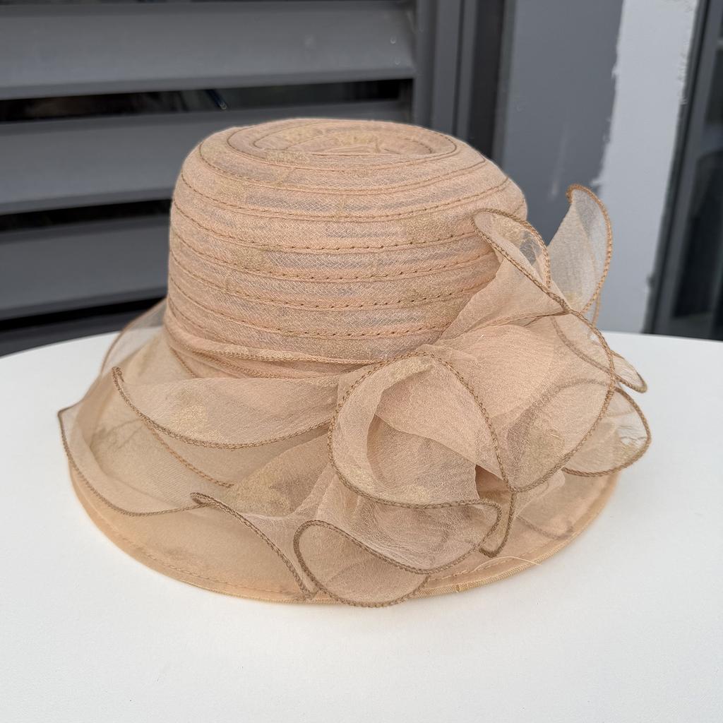 Hat Women's Summer Big Edge Mesh Yarn Hat British Retro Organza Flower Sun Hat Outdoor Sun Protection Beach Sun Hat
