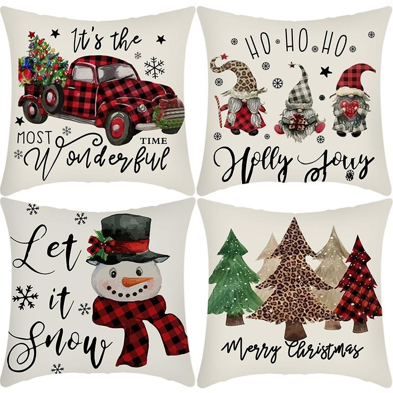 

New Christmas Elk Santa Christmas Tree Print Pillow Home Sofa Cushion Cover 45 * 45Cm pillowcase