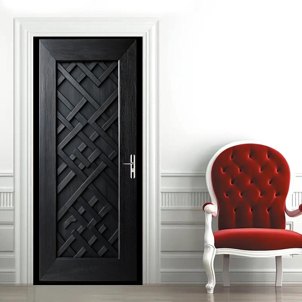 3D Door Decoration Stickers Modern Black Geometric  Simple Abstract Lines Flowers Wallpaper For Living Room Home Decor Bedroom Art Decals