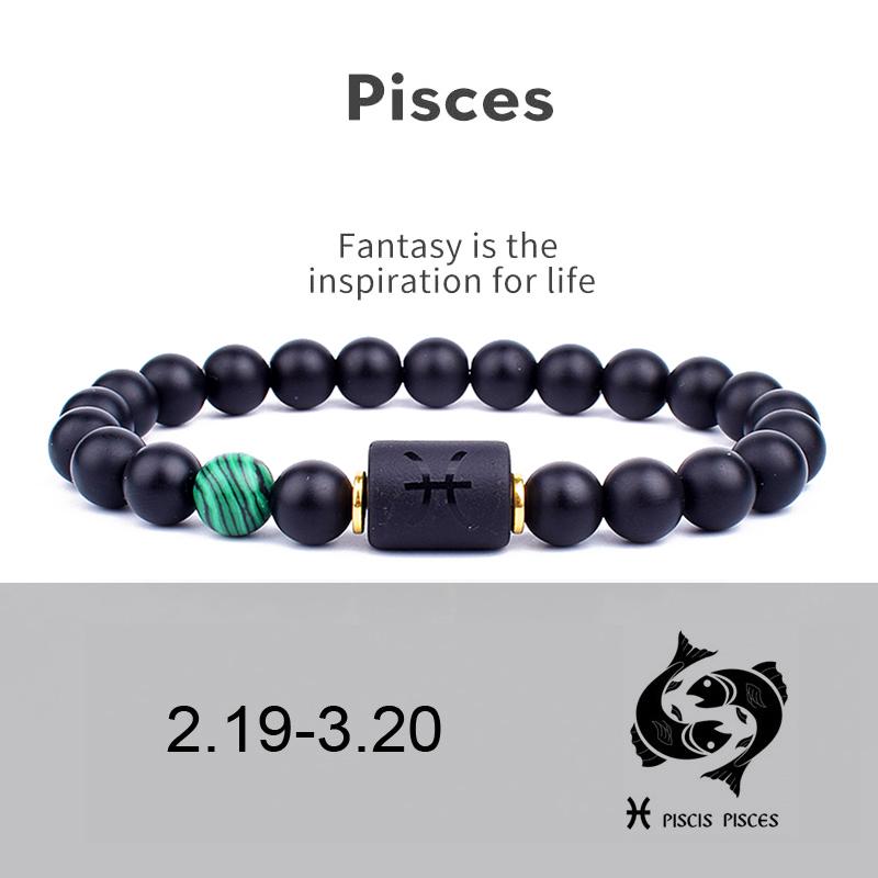 12 Constellation Bracelets Natural Black Onyx Bead Bracelet Star Sign Constellation Horoscope Couple Bracelet Friendship Jewelry