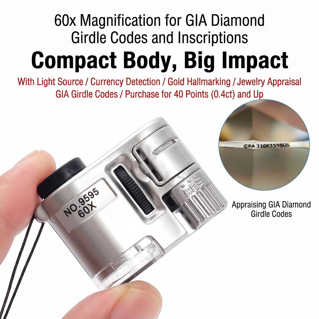 60X Handheld Magnifier Pocket Mini Microscope Magnifying Glass Jewelry Loupe with UV LED Light for Jewelry and Currency Detector