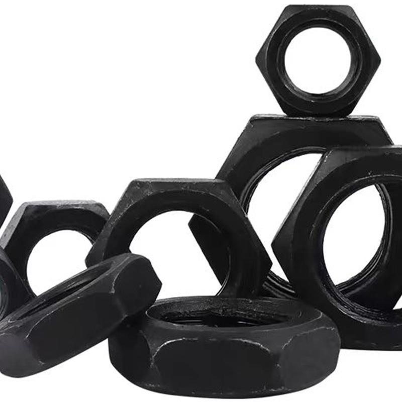 Nakrętki sześciokątne cienkie czarne klasy 8.8