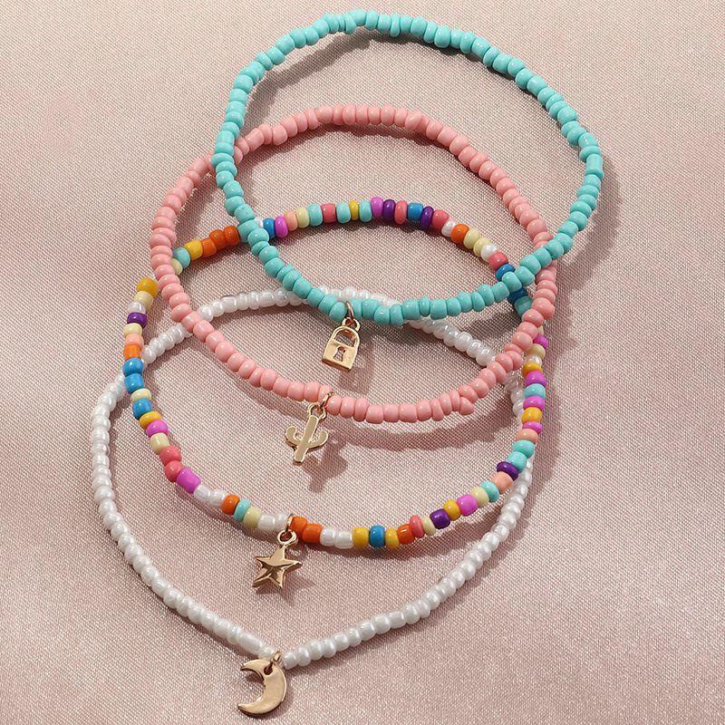 Bohemian Ankle Strap Set Star Moon Cactus Pendant Elastic Beaded Foot Chain