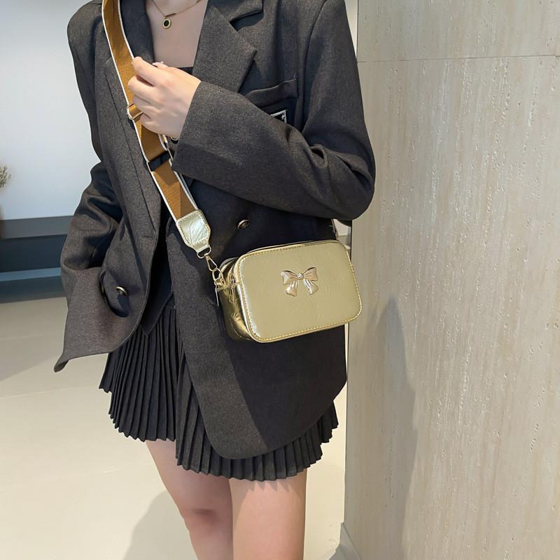 Chic Korean Style Small Square Bag For Women With Elegant Bow And Trendy Colors