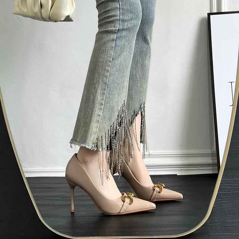 Französische High Heels Damen neue Sommer spitze einzelne Schuhe hinten dünne Absätze modisch europäischer und amerikanischer Stil sexy einzelne Schuhe