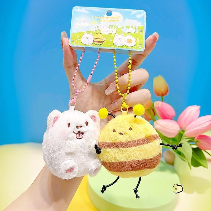 Bee Samoyed With Egg Magnetic Attraction Plush Keychain Toy Pendant Kids Gift