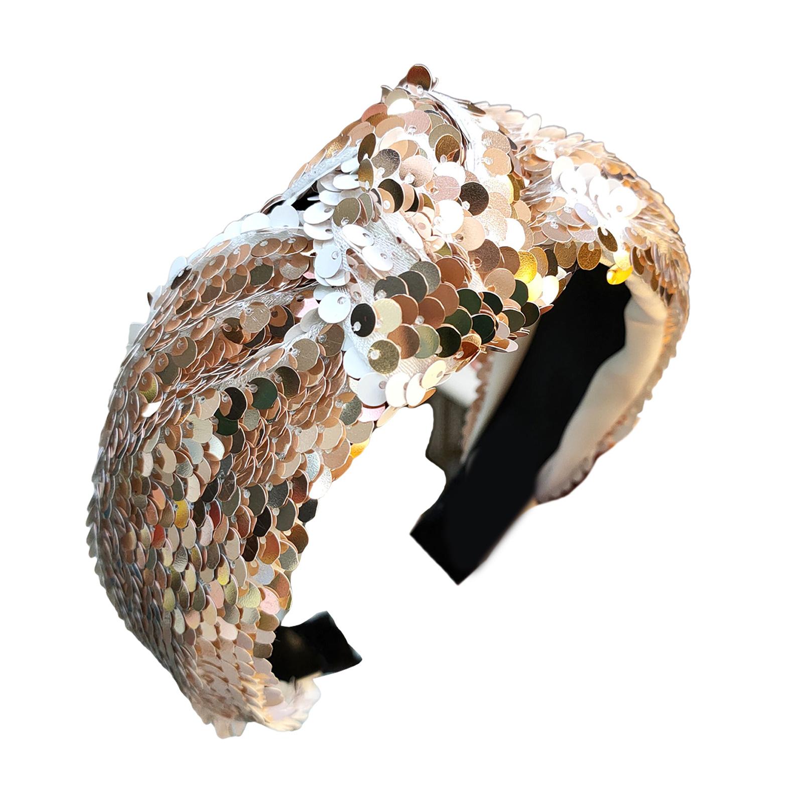 

В язана пов язка на голову для жінок Модна пов язка для волосся з паєтками Тюрбан на високу маківку Вінтажний блискучий обруч для волосся Для щоденного використання шампанського