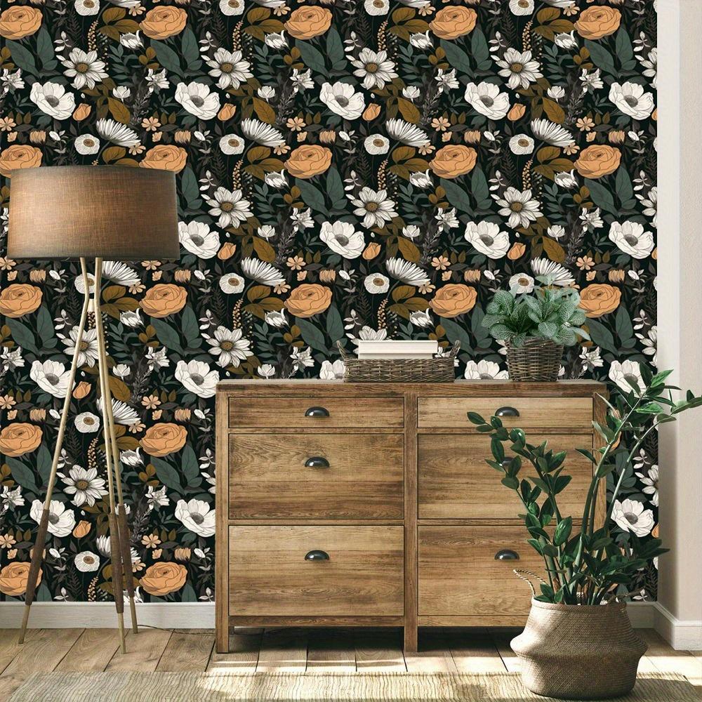 1roll Self-Adhesive Floral Wallpaper Vintage Peel and Stick Contact Paper Removable Roses Waterproof Wall and Tile Decor for Cabinet Bedroom