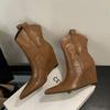 Brown Wedges Shoe Woman Chelsea Boots Autumn Pionted Toe High Heels Comfort Ladies Ankle Boots 8Cm Black Shoes