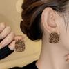 High-End Brown Geometric Leopard Print Stud Earrings - Minimalist Luxury Design