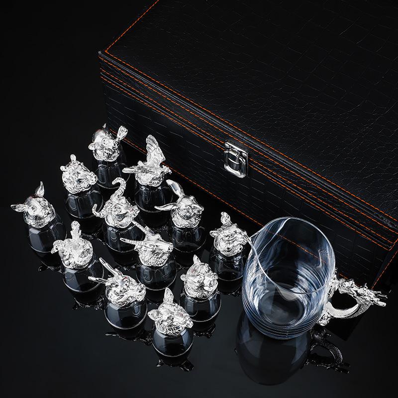 Twelve Zodiac Liquor Wine Glass Chinese Retro Wine Set Chinese Baijiu Drinkware Multipurpose & Reusable Perfect for Gifting