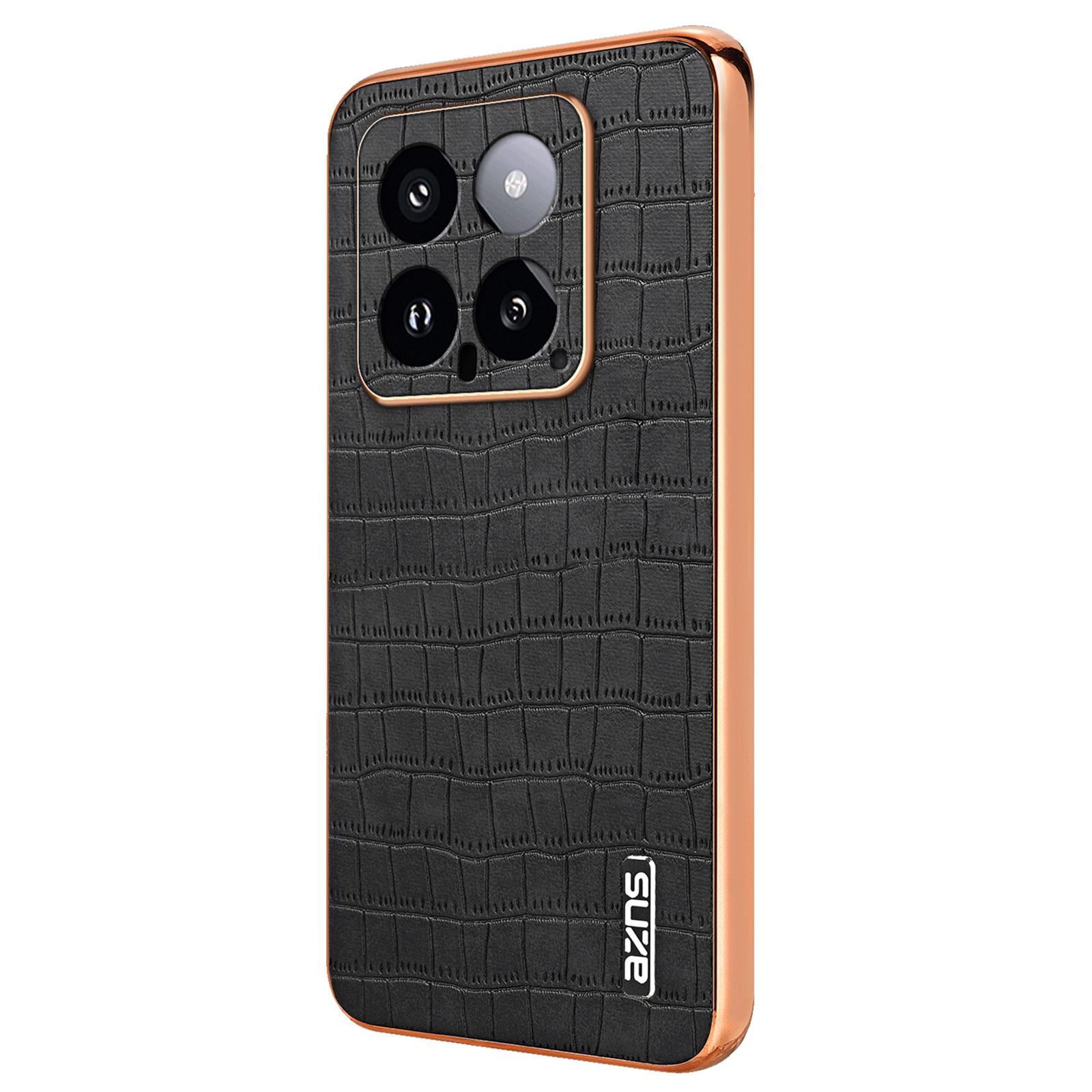 

For Xiaomi 14 Case PU Leather Classic Crocodile Pattern Back Cover Black