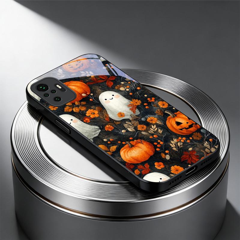 Ghost Pumpkin Halloween Black Glass Phone Case For Redmi Note 14 Pro+ 13 Pro 8 9S 12S 10 Pro 11 13C 14C 12 13 8T A3 Black Cover