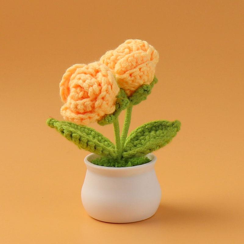 Hand-Knitted Wool Fake Flowers Set: Sunflower, Carnation, Tulip - Desktop Decor, Teacher/Student Gift, Everlasting Bouquet