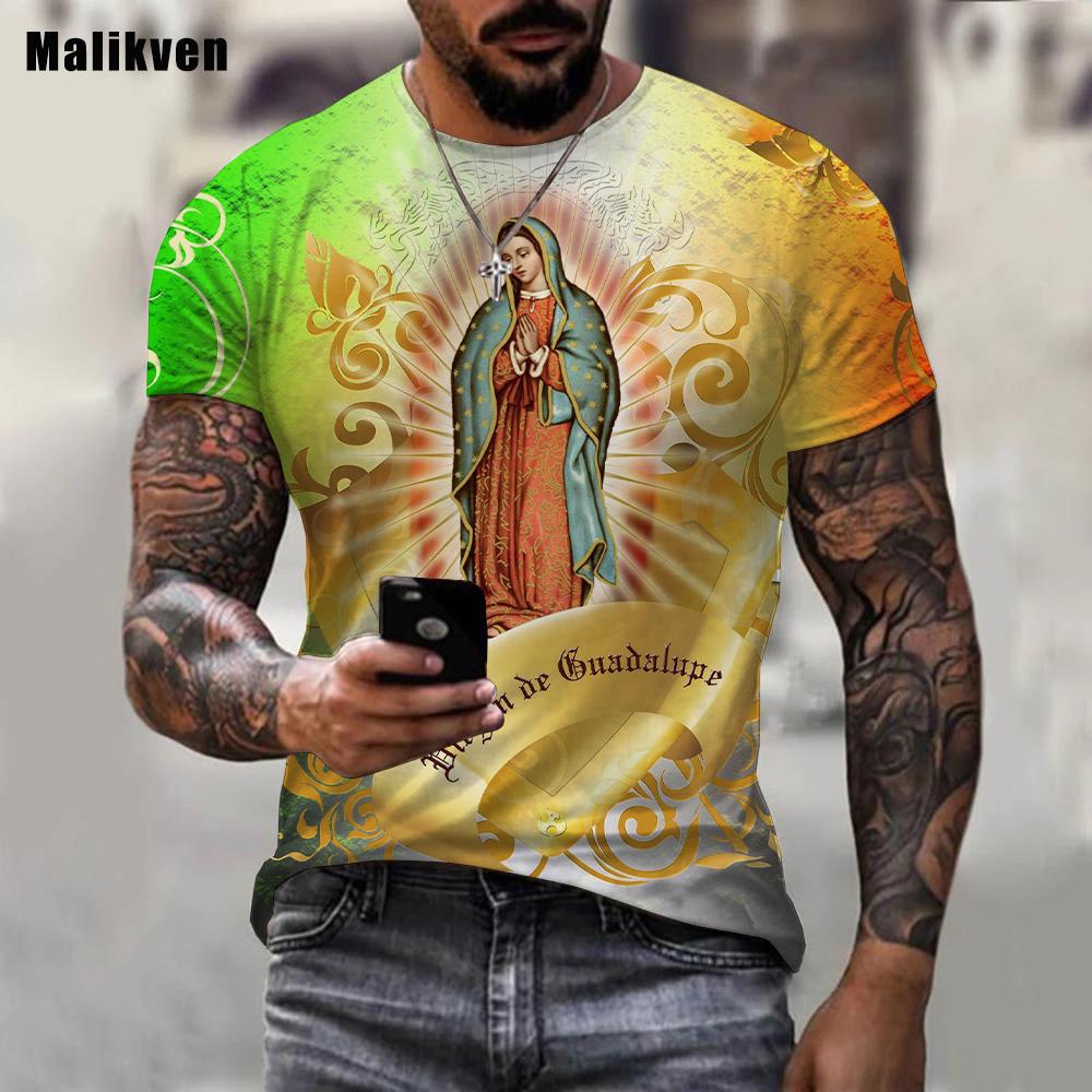 Guadalupe Panna Maria Katolické tričko s 3D potiskem Muži Letní Móda Neformální oblečení Harajuku Streetwear Trička Topy