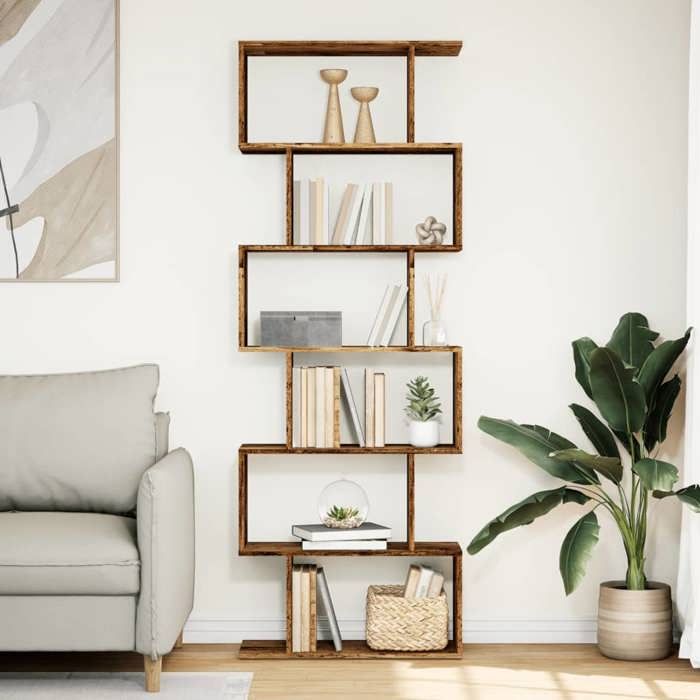 VidaXL 6-Tier Room Divider Shelf Old Wood 70x24x193cm, Shelf, Bookcase, Storage Shelf, 858091