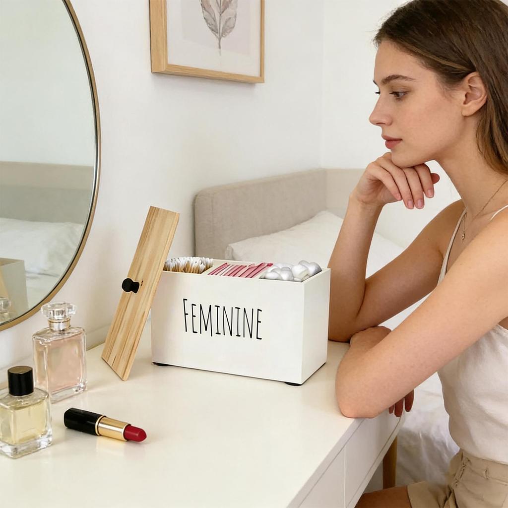 Bathroom Storage Containers Wood Toilet Feminine Product Organizer Pads Storage Box Women For Women Girls Teen Washroom Vanity