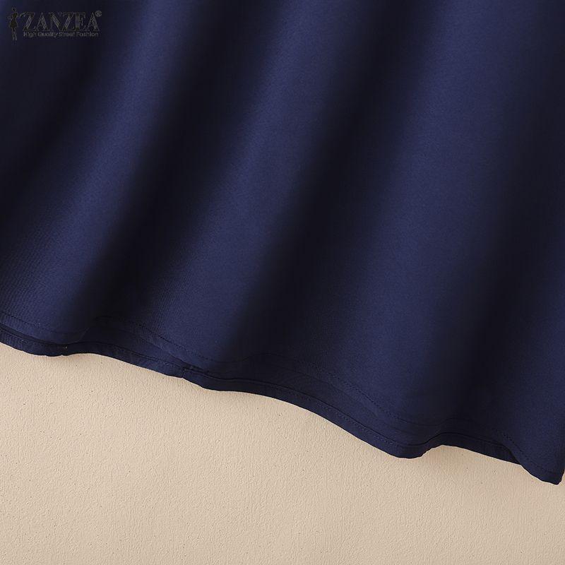 ZANZEA Blusa Casual de Mujer con Cuello Redondo y Encaje en la Manga Media