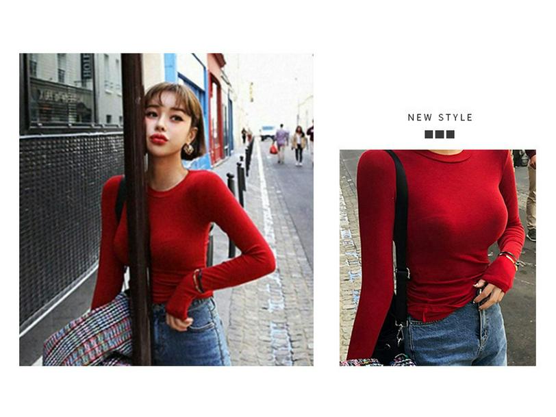 Korean Dongdaemun Slimming Long-Sleeve Figure-Flattering Women's Base Layer Top with Same-Day Delivery