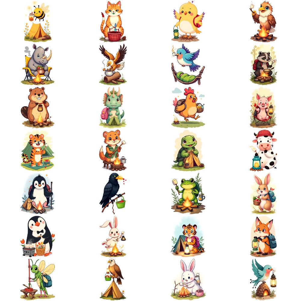 28pcs Temporary Tattoo Camping Animals Waterproof Long-lasting Body Stickers Lantern Illustrations Temporary Tattoo Stickers